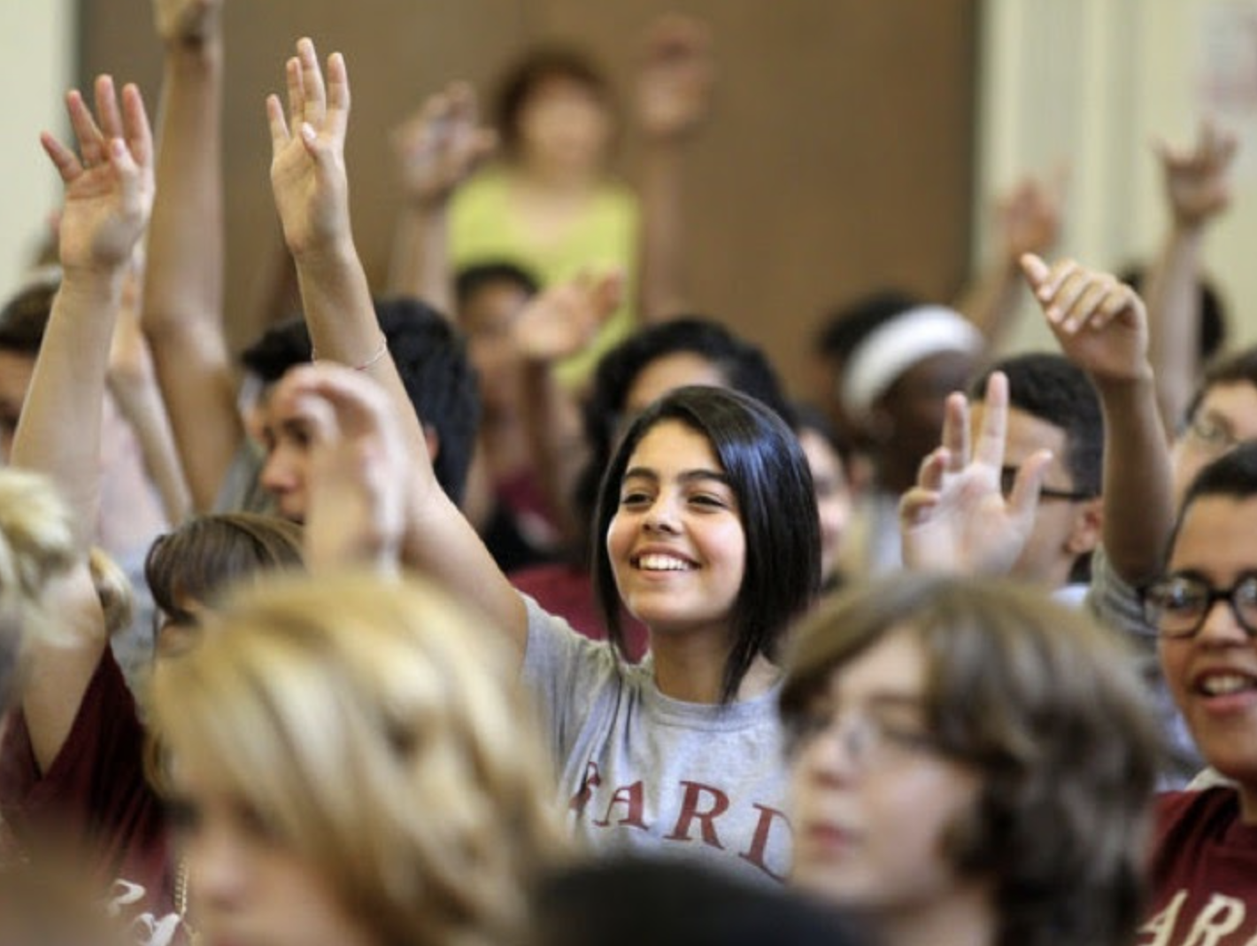 Bard Manhattan High School Student Raising Hand among peers